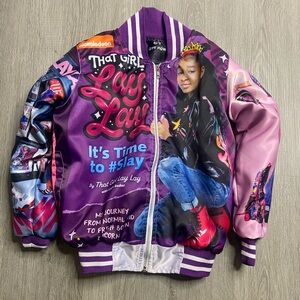 Lay Lay Custom Bomber Jacket Girls Size 6-7 Purple Pink Preowned